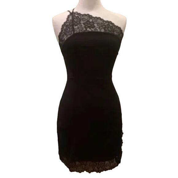Free People Premonitions Mini Slip Dress Medium Black Lace Trim One Shoulder, M - Picture 3 of 13